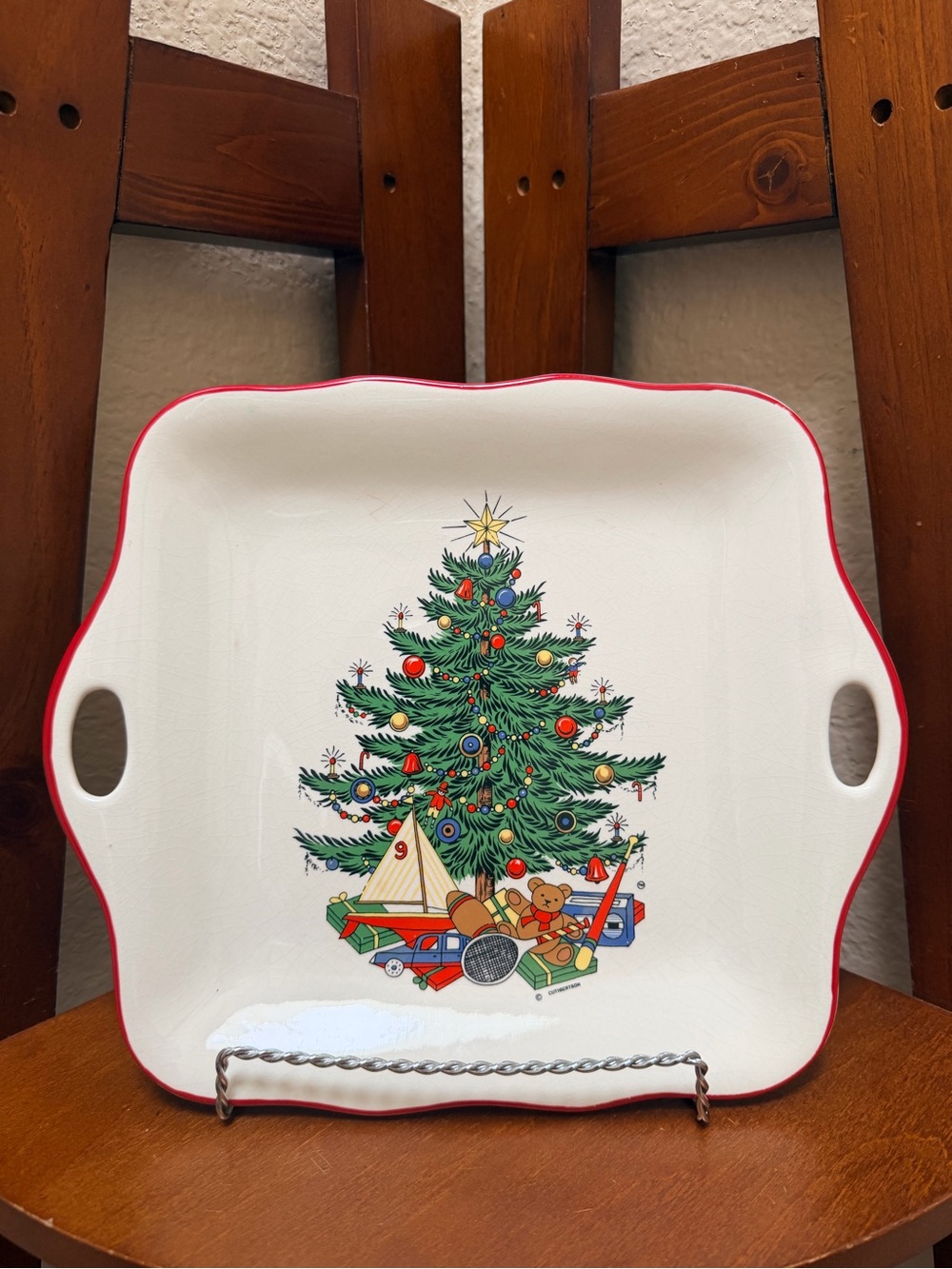 Vintage Adorable Cuthbertson American Christmas Tree Candy  Serving Handled Dish